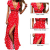 Women Dress Polka Dot High Split Dress Short Sleeve Sashes Maxi Long Dresses Plus Size Summer Sexy V-neck Beach Boho Dress