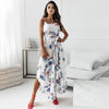 Women Dress Summer Elegant Spaghetti Strap Beach Party Dress Floral Print Belted Irregular A-line Ladies Sexy Maxi Dresses
