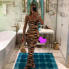 Women Dress Tiger Print Sleeveless Long Dress Bodycon Sexy Evening Party Maxi Dresses Clubwear