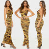 Women Dress Tiger Print Sleeveless Long Dress Bodycon Sexy Evening Party Maxi Dresses Clubwear