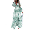 Women Dresses Summer Dress Bohemian Maxi Dress Long Sleeve Large Hem Deep V Neck Floral Leaf Print Beach Wear платье летнее