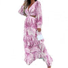 Women Dresses Summer Dress Bohemian Maxi Dress Long Sleeve Large Hem Deep V Neck Floral Leaf Print Beach Wear платье летнее