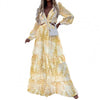 Women Dresses Summer Dress Bohemian Maxi Dress Long Sleeve Large Hem Deep V Neck Floral Leaf Print Beach Wear платье летнее