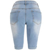 Women Elastic Destroyed Hole Leggings Short Pants Denim Shorts Ripped Jeans Short Pants Denim Shorts Zipper Plus Size Jeans Blue