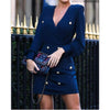 Women Elegant Blazer Office Solid V-Neck Button Design Wrap Dress