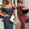 Women Elegant Bodycon Dress Off Shoulder Polka Dot Party Night Women Dresses Sexy High Waist Midi Dress Womens Plus Size S-XXL