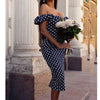 Women Elegant Bodycon Dress Off Shoulder Polka Dot Party Night Women Dresses Sexy High Waist Midi Dress Womens Plus Size S-XXL
