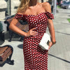 Women Elegant Bodycon Dress Off Shoulder Polka Dot Party Night Women Dresses Sexy High Waist Midi Dress Womens Plus Size S-XXL