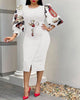 Women Elegant Bodycon Dresses O Neck Three Quater Sleeves High Waist Office Ladies Work Wear Package Hip African Spring