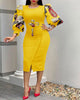 Women Elegant Bodycon Dresses O Neck Three Quater Sleeves High Waist Office Ladies Work Wear Package Hip African Spring