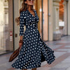 Women Elegant Commuting Costume Autumn Spring  Dot Polka Midi Party Dresses Office Lady Casual Long Sleeve Dresses Mujer
