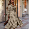 Women Elegant Commuting Costume Autumn Spring  Dot Polka Midi Party Dresses Office Lady Casual Long Sleeve Dresses Mujer