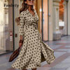 Women Elegant Commuting Costume Autumn Spring  Dot Polka Midi Party Dresses Office Lady Casual Long Sleeve Dresses Mujer