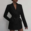 Women Elegant Office Lady Slim Pockets Blazers Solid Notched Jackets Women Tie Belt Waist Double Breasted Suit Ladies