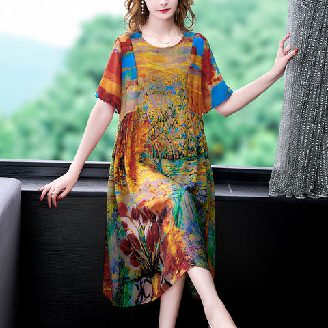 Women Elegant Floral Chiffon Beach Maxi Silk Dress 2023 Spring Vintage Print Plus Size Dress Long Sleeve Bodycon Party Vestidos