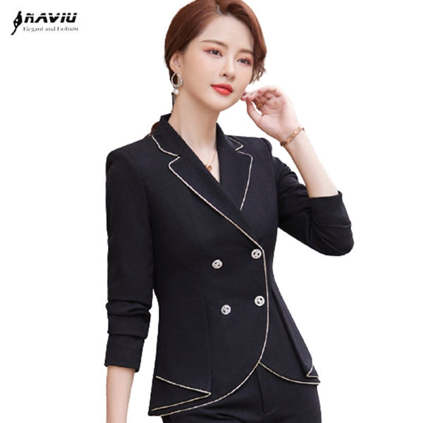 Women Elegant High End Jacket Long Sleeve Blazer Work Wear Keep Slim Office Lady Formal Coat Outwear Double Breasted