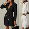 Women Elegant Long Sleeve Dress Office Casual Blazer Solid White Black Dress Spring Autumn Slim Suit Outfits OL Business Dresses