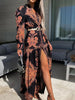 Women Elegant Pattern Print Maxi Dress 2023 Spring Casual Long Sleeve Party Dress Summer Ladies Sexy V-Neck Long Dress Vestido