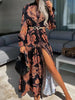 Women Elegant Pattern Print Maxi Dress 2023 Spring Casual Long Sleeve Party Dress Summer Ladies Sexy V-Neck Long Dress Vestido