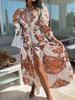 Women Elegant Pattern Print Maxi Dress 2023 Spring Casual Long Sleeve Party Dress Summer Ladies Sexy V-Neck Long Dress Vestido