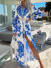 Women Elegant Pattern Print Maxi Dress 2023 Spring Casual Long Sleeve Party Dress Summer Ladies Sexy V-Neck Long Dress Vestido
