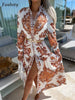 Women Elegant Pattern Print Maxi Dress 2023 Spring Casual Long Sleeve Party Dress Summer Ladies Sexy V-Neck Long Dress Vestido