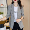 Women Elegant Plaid Blazer Long Sleeve Single Button Slim Houndstooth Coat Formal Office Work Jacket Outerwear Shiny Chic Tops