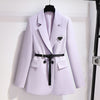 Women Elegant Purple Casual Blazer Spring Autumn 2023 Korean High-End Suit Coat with Belt Office Lady Work Jacket New