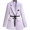 Women Elegant Purple Casual Blazer Spring Autumn 2023 Korean High-End Suit Coat with Belt Office Lady Work Jacket New