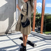 Women Elegant Solid Long Sleeve Button Party Dress Fall Lapel Pleated Ruffle Female Mini Dress Casual Loose Shirt Dress
