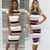 Women Elegant Striped Dress Sexy Sheath Beach Dress Slim O-Neck Short Sleeve Party Dresses Summer  Plus Size Red Yellow