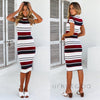 Women Elegant Striped Dress Sexy Sheath Beach Dress Slim O-Neck Short Sleeve Party Dresses Summer  Plus Size Red Yellow