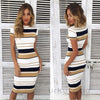 Women Elegant Striped Dress Sexy Sheath Beach Dress Slim O-Neck Short Sleeve Party Dresses Summer  Plus Size Red Yellow