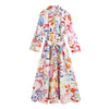 Women Fall 2022 Vintage Chic Slim Three-quarter Sleeve Printed Midi Shirt Dress Vestidos Mujer