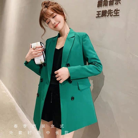 Women Fall Blazers Warm Long Coat Plus Size Female Slim Fits Lapel Elegant Overcoat Autumn Spring Office Outerwear Manteau Femme