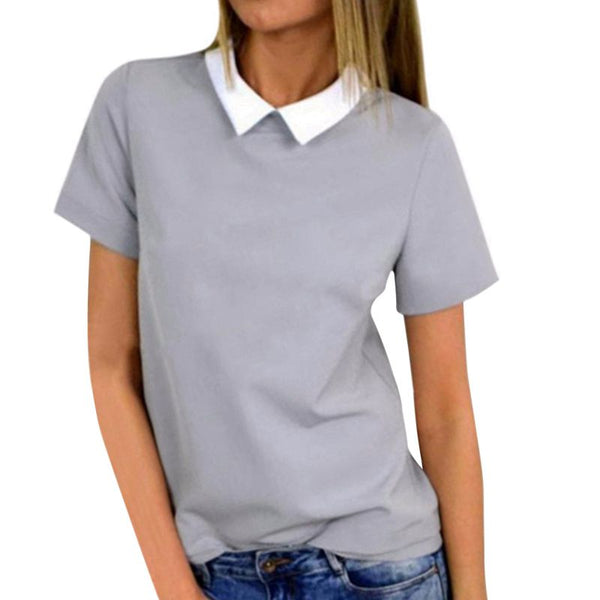 Women Fashion Casual Blouse Short Sleeve Loose Summer Chiffon Shirt Tops Shirt Blouse Lady