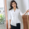 Women Casual Office Lady Wear Double Breasted Small Blazer Coat Half Sleeve Summer Female Outerwear Chic Tops