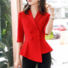 Women Casual Office Lady Wear Double Breasted Small Blazer Coat Half Sleeve Summer Female Outerwear Chic Tops