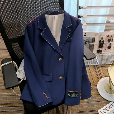 Women Casual Oversized Autumn Single Breasted Blazer Jacket Vintage Long Sleeve Pockets Female Outerwear Office Ladies