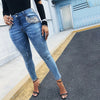 Women Casual Slinky Jeans Long Pants Beaded Pocket Design Women Trousers RippedDesign Denim Pants Casual  Jeans