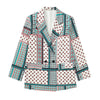 Women Double Breasted Printed Flowing Blazer Coat Vintage Long Sleeve Flap Pockets Female Outerwear And Casual Pants