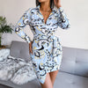 Women Dress Lapel Long Sleeve High Waist Floral Printing Patchwork Slim Pullover Spring Summer Casual Dress For Ladies