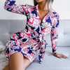 Women Dress Lapel Long Sleeve High Waist Floral Printing Patchwork Slim Pullover Spring Summer Casual Dress For Ladies