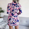 Women Dress Lapel Long Sleeve High Waist Floral Printing Patchwork Slim Pullover Spring Summer Casual Dress For Ladies