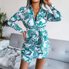 Women Dress Lapel Long Sleeve High Waist Floral Printing Patchwork Slim Pullover Spring Summer Casual Dress For Ladies