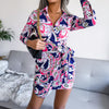 Women Dress Lapel Long Sleeve High Waist Floral Printing Patchwork Slim Pullover Spring Summer Casual Dress For Ladies
