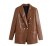 Women Notched Double Breasted PU Leather Blazers Coat Casual Straight Long Sleeve Back Vents Female Outerwear Chic Tops