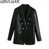 Women Notched Double Breasted PU Leather Blazers Coat Casual Straight Long Sleeve Back Vents Female Outerwear Chic Tops