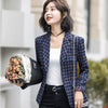 Women Office Wear Check Blazers Coat Spring Jackets One Buttle Vintage Long Sleeve Pockets Female Outerwear Chic Tops