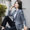 Women Office Wear Check Blazers Coat Spring Jackets One Buttle Vintage Long Sleeve Pockets Female Outerwear Chic Tops